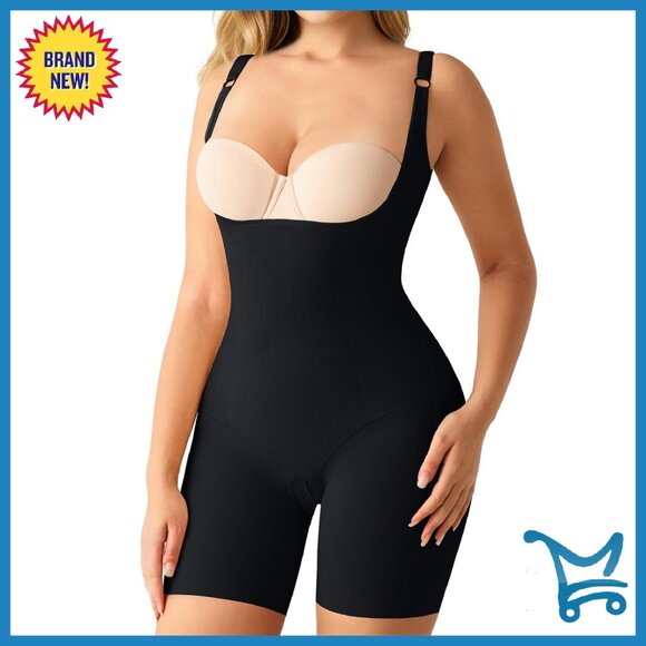Tummy Control Shapewear Bodysuit Butt Lifter Open Bust Mid-Thigh